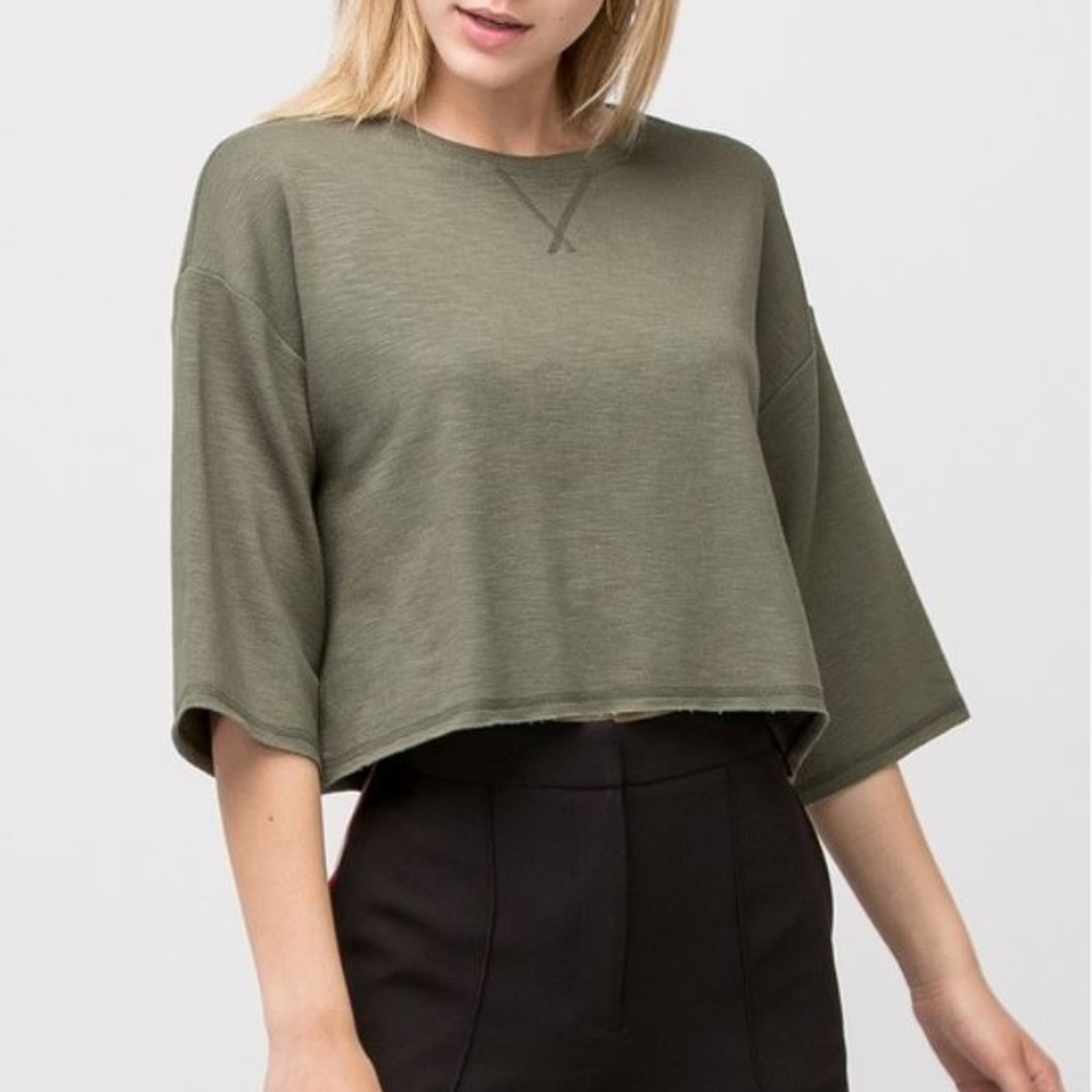 Cropped Dropped Sleeve Boxy Top